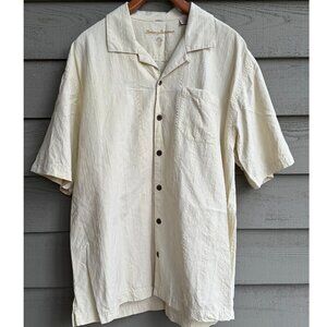 Tommy Bahama Cream 100% Silk Camp Shirt Men’s XL Textured